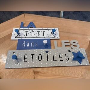 Children's Blue and Gray Wall Hook Rack - 'Étoiles'